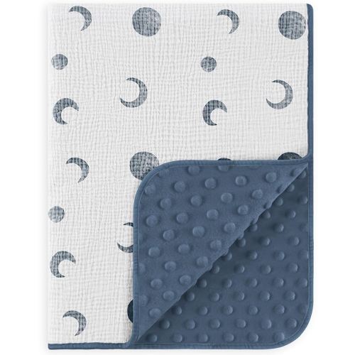 Susurration Baby Blanket for Unisex Boys Girls, Soft Nursery Minky Blanket with Muslin Cotton Front and Dotted Fleece Back, Receiving Blanket for Baby Newborn Infant, 30x40inch (Bluemoon)
