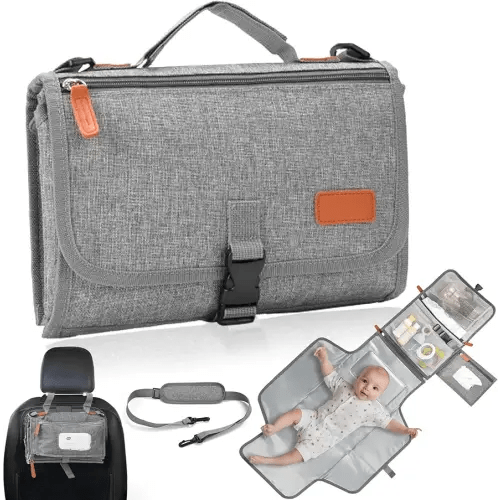 Baby Portable Diaper Changing Pad, Waterproof Travel Changing Mat with Built-in Pillow, Large Detachable Changing Pad for Newborn Girl & Boy Essentials with Smart Wipes Pocket (Changing Mat 27"x22")