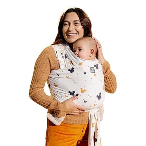 Moby Baby Wrap Carrier Featherknit for Newborns to Toddlers (8-33lbs), Infant Sling Carrier, Lightweight & Hands Free Design, Adjustable for All Body Types (Disney's Mickey Mouse All Ears)