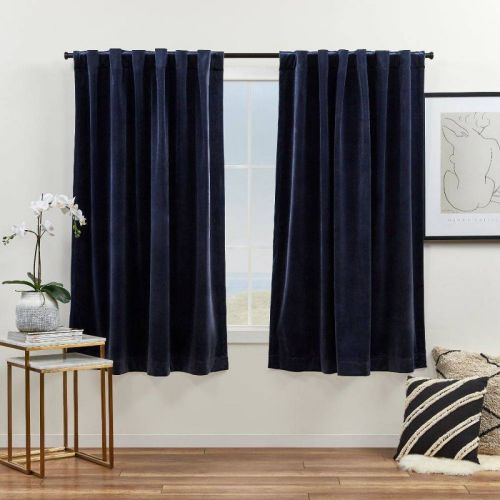 Set Of 2 (96"x54") Velvet Back Tab Light Filtering Window Curtain Panels Navy - Exclusive Home: Polyester, Oeko-tex Certified