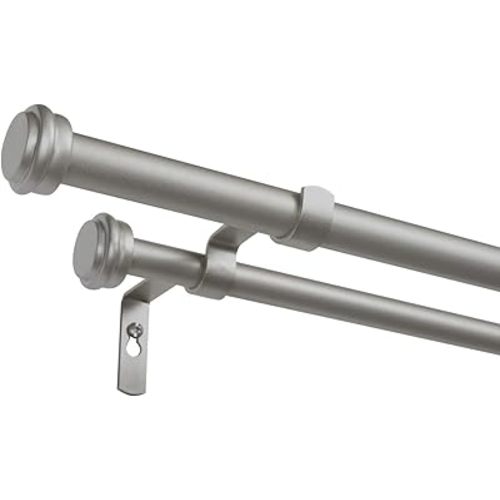 EXCLUSIVE HOME Topper Double Curtain Rod and Finial Set, Matte Silver, 36"-72"