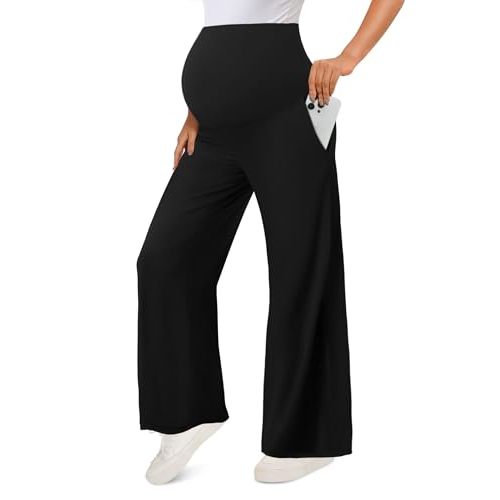 Peauty Buttery Soft Maternity Palazzo Pants Over The Belly, Wide Leg High Waisted Pregnancy Yoga-Pants(S-3XL)