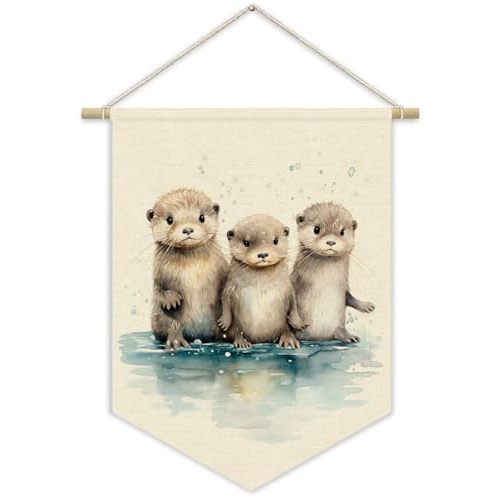 XYDEG Nursery Decor,Sea Otter Watercolor Wall Art Canvas Banner,Woodland Nursery Decor,Watercolor Animal For Toddler Room,Cute Sea Otter Canvas Hanging Pennant Flag Banner,Gift For Baby Girl Boy