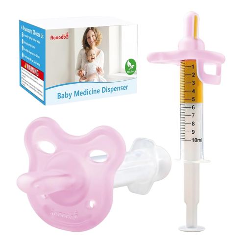Baby Medicine Dispenser, Baby Medicine Syringe, 0 Months and up Baby Pacifiers, 100% Silicone Pacifiers, BPA-Free (Pink)