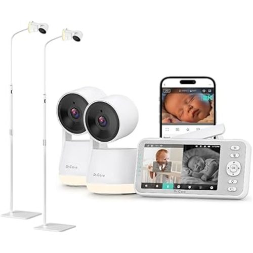 Dr.Care LumiView Smart WiFi Baby Monitor with 2 Cameras＆2 Floor Stand - 5" 1080P FHD & 2K Camera App Control, Privacy Mode, 5000mAh Removable Battery, Cry & Motion Alerts, HD Night Vision, Multi-User