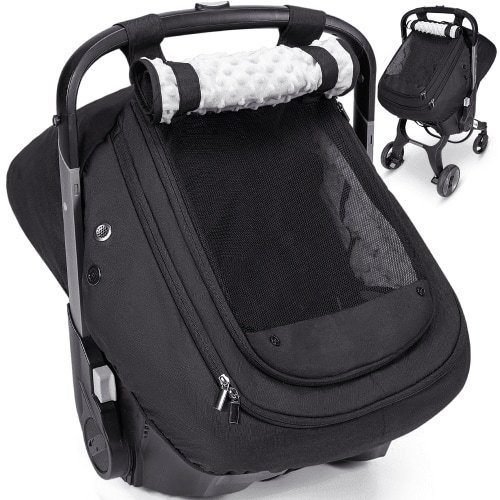 Baby Car Seat Cover, Caveen Infant Carseat Canopy, Warm Plush Minky Dots Shield Covers, with Breathable Mesh Window, Enlarge Space, Black