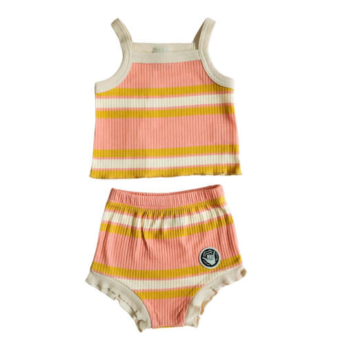 Pink Stripe Ribbed Two Piece Set