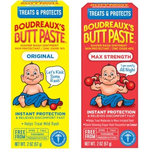 Boudreaux's Butt Paste Diaper Rash Ointment (Original (2oz) & Maximum Strength (2oz)) (1 of each) Variety Pack