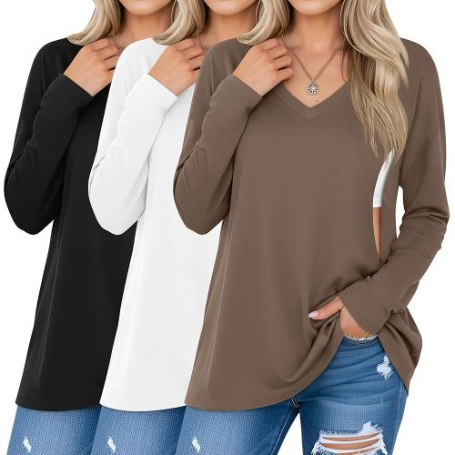 3 Pack Women's Oversize Nursing Shirts for Breastfeeding with Hidden Zippers Loose Fit Long Sleeve Maternity Tops