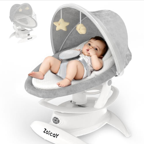 3-in-1 Baby Swing for Infants with Motion Detection, Electric Baby Swing with 3 Swing Modes, 12 Lullabies & 5-Speeds & Removable Swing Seat, BT Enabled & 360°Rotating Seat and Manual Remote, White