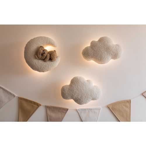 Wall Soft decor nursery light set , Handmade Bouclé Wall Decor with Teddy Bear, Moon, Clouds, and Stars