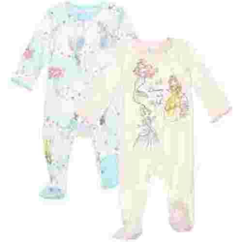 Disney Princess Belle Tiana Cinderella Infant Baby Girls 2 Pack Zip Up Snap Sleep N' Plays Newborn to Infant