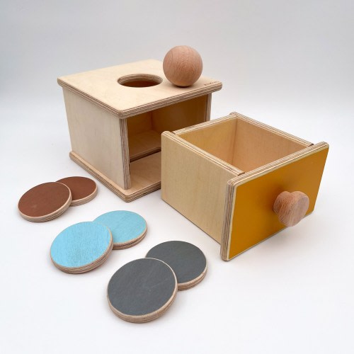 Montessori Infant Box Ball and Coin 2in1, Baby Wooden Toys for 1 Year Old, Preschool Early, Baby First Learning Toys, Object Permanence Box