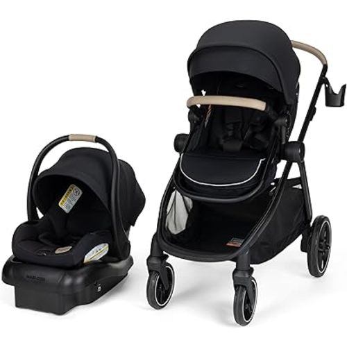 Maxi-COSI Zelia Pro 5-in-1 Travel System with Mico Pro Infant Car Seat, Baby Stroller Combo, Reversible Seat, Large Wheels, Adjustable Handle, Newborn to Toddler, Lightweight, Caspian Caviar