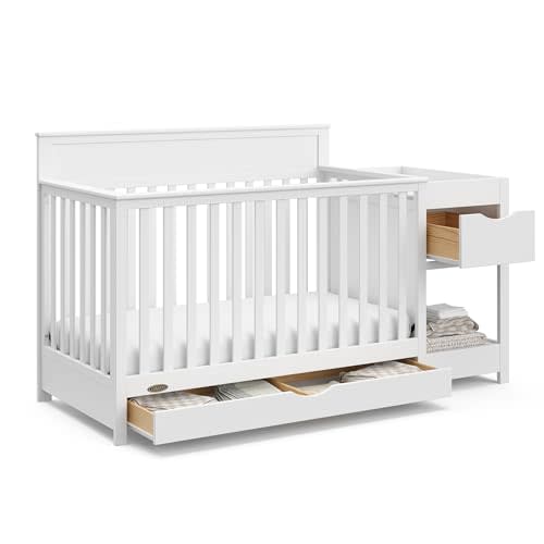 Graco Shiloh 5-in-1 Convertible Crib & Changer with Drawer (White) – GREENGUARD Gold Certified Baby Crib Crafted from Wood, Converts to Toddler Bed, Daybed, and Full-Size Bed