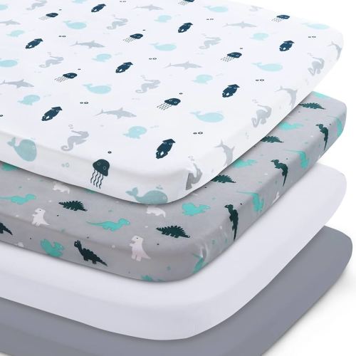 Graco Pack n Play Sheets Fitted 4-Pack | Mini Crib Sheets, Breathable Material, Grey
