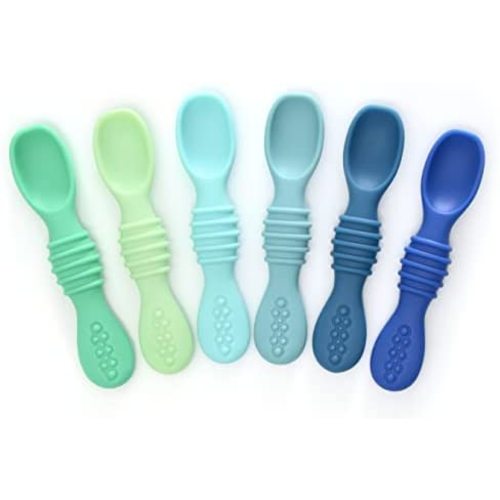 PrimaStella Silicone Rainbow Chew Spoon Set for Babies and Toddlers - Safety Tested - BPA Free - Microwave, Dishwasher and Freezer Safe - Seaside Palette