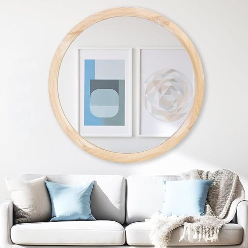 MAGFLERUM 24 Inch Round Wood Mirror - Circle Mirror for Nursery, Boho Style - Wall Decor for Bedroom, Living Room, Hallway (Nature)