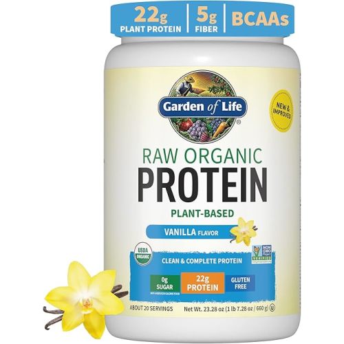 Garden of Life Protein Powder, Vegan Protein Powder, BCAA, Probiotics & Digestive Enzymes, Gluten & Lactose Free, Vanilla, 1.5 LB