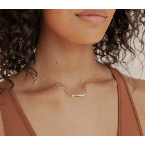Custom Dainty Mama Necklaces | 18k Gold, Script Mama