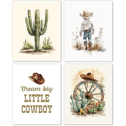 Hxlac Western Cowboy Nursery Wall Art Prints Set of 4 UNFRAMED - Western Wall Decor for Toddler Baby Boy Room, Cowboy Nursery Decor, Western Pictures Wall Decor (8x10 Inches)