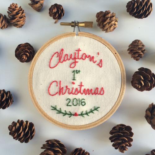Baby's First Christmas Ornament, Custom Hand Embroidered