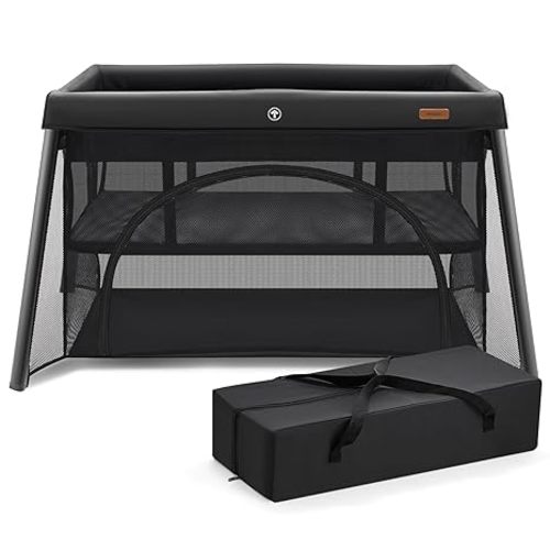 HARPPA Travel Crib, Lightweight Portable Crib Requires No Assembly, Foldable Pack and Play for Baby and Toddlers, Compact Play Yard with Bed,Black