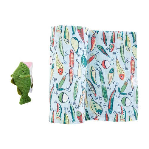 Fishing Lure Swaddle Blanket & Rattle
