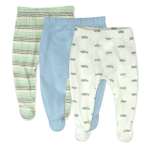 HonestBaby 3-Pack Footed Pants, Retro Ride Almond, 6-9 Months