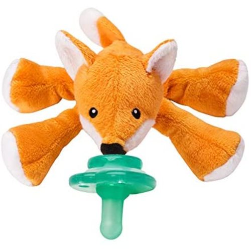 Nookums Paci-Plushies Shakies - Pacifier Holder with Built in Rattle (2 in 1)- Adapts to Name Brand Pacifiers, Suitable for All Ages, Plush Toy Includes Detachable Pacifier (Fox)…