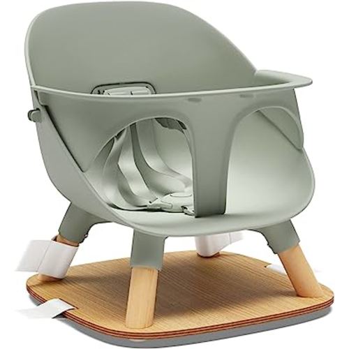 Lalo The Booster Seat for Babies & Toddlers, Children's Booster Seat, Easy to Clean Five-Point Safety Harness & Durable Non-Toxic Plastic Seat & Belly Bar - Sage