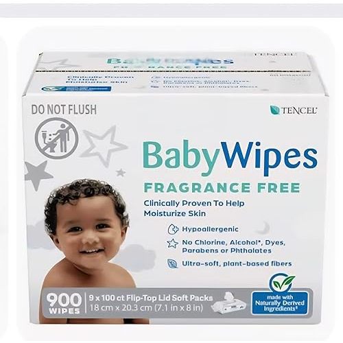 Toallitas ultrasuaves para bebé, extra grandes, sin perfume, 900 unidades, con aloe y vitamina E, hipoalergénicas, 9 paquetes abatibles