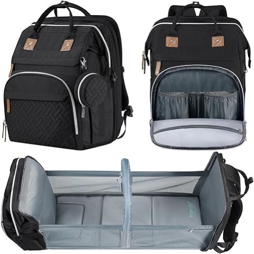 DERSTUEWE Diaper Bag for Moms & Dads – Multifunctional Baby Backpack with Changing Station, Large Capacity ,Insulated Pockets, USB Charging Port, Waterproof & Stylish,Black
