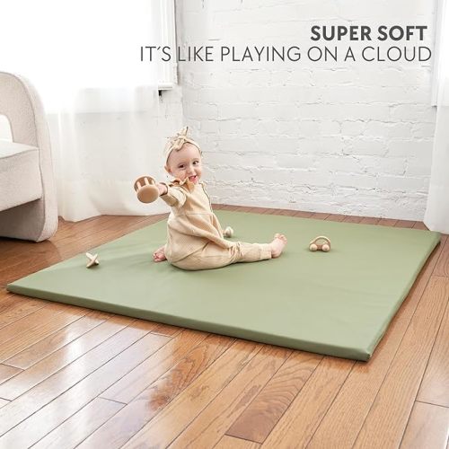 Stylish Padded Baby Play Mat for Your Boy or Girl - Extra Thick & Super Soft Vegan Leather Floor Mat Creates A Safe Play Area for Little Ones - A Beautiful Playmat That Fits Nicely Into Any Playroom - Sage Green