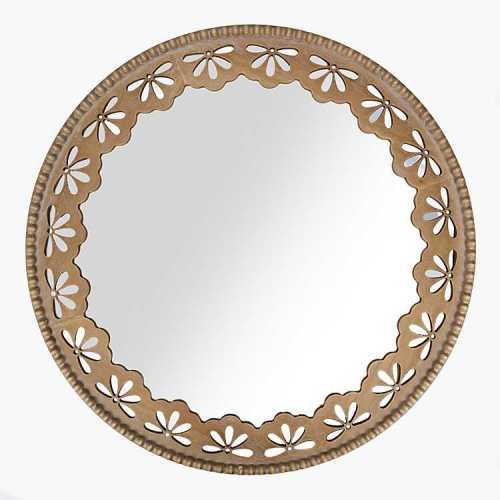 Round Natural Wood Carved Floral Wall Mirror | Kirklands Home