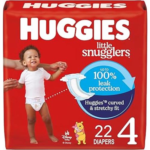 Huggies Size 4 Diapers, Little Snugglers Baby Diapers, Size 4 (22-37 lbs), 22 Count, Packaging May Vary