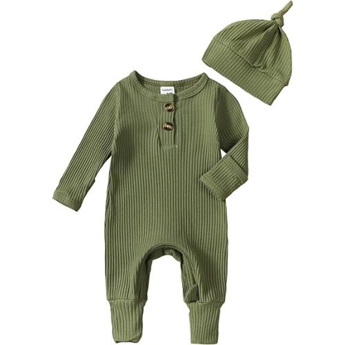 Twopumpkin Newborn Baby Boy Short Sleeve Romper Jumpsuit Ribbed Neutral Outfit Clothes 0 3 6 9 12 Months Outfit
