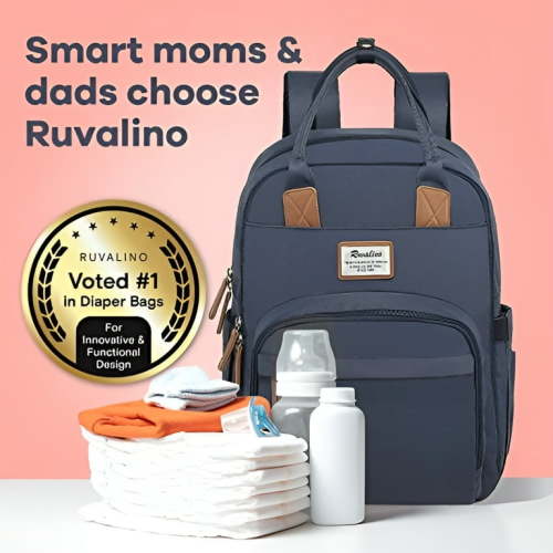 RUVALINO Baby Diaper Bag Backpack, Waterptoof Large Multifunctional Travel Bag with Extra Durable Fabric and Foldable Changing Pad include , Navy Blue