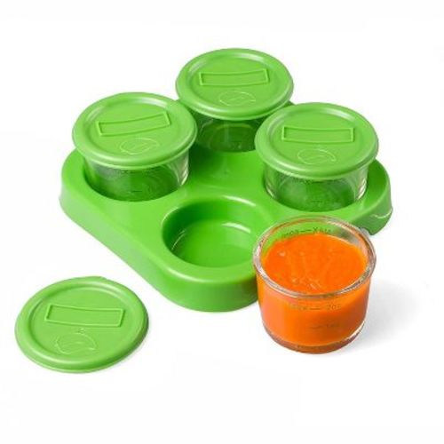 Sprout Cups Glass Food Storage Containers (4 Pk) - 2oz Jars in Stackable Storage Tray w Tight Interlocking Base- Microwave Freezer & Dishwasher Safe