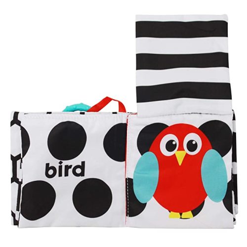 Sassy Peek-a-Boo Activity Book with Attachable Link for On-The-Go Travel, Sensory Play, Black & White, Ages 0+ Months