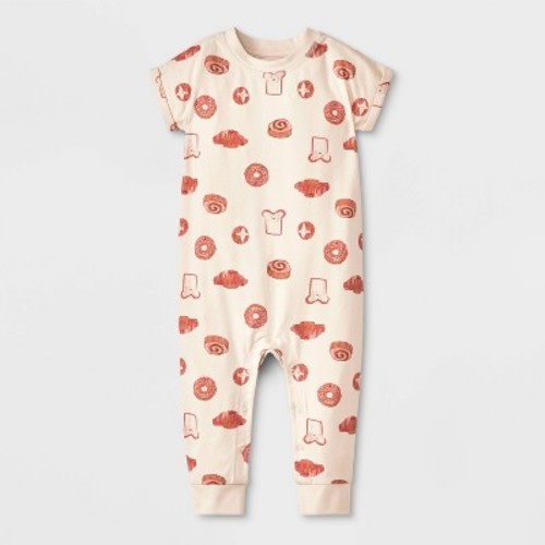 Baby Girls' Printed Pastry Romper - Cat & Jack™ Beige 3-6M