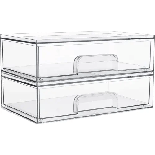 Vtopmart 12.1''W Clear Stackable Storage Drawers,2 Pack Acrylic Plastic Organizers Bins for Makeup Palettes, Cosmetics, and Beauty Supplies,Ideal for Vanity, Bathroom,Cabinet,Desk Organization