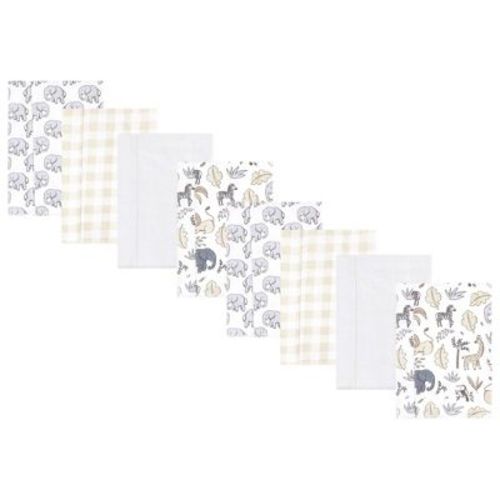 Hudson Baby Boys And Girls Cotton Poly Flannel Burp Cloths 8-pack, Neutral Safari, One Size