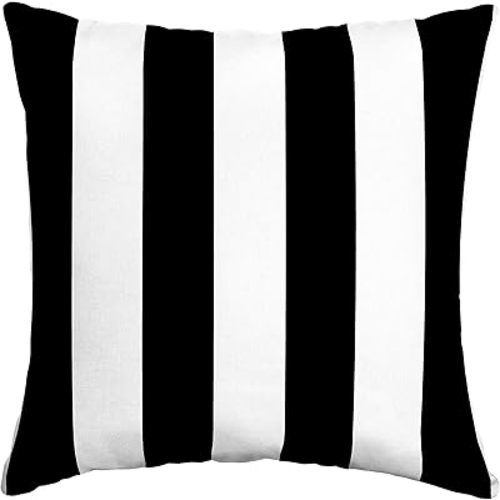 Arden Outdoor Toss Pillow, 16 x 16, Rain-Proof, Fade Resistant Black Cabana Stripe