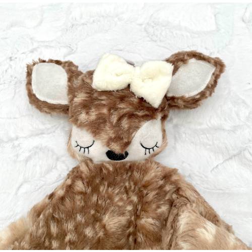 Girl Fawn Lovey Security Blanket/Super Soft and Snuggable Deer Lovie/Neutral Colors/ Personalized Baby Gift Blanket with Attached Deer Toy