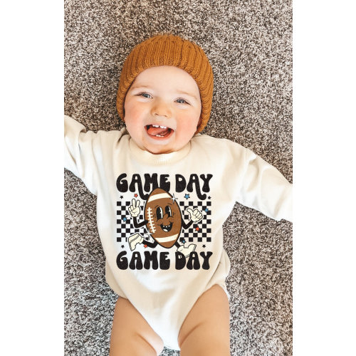 Game Day Retro Football Oversized Baby Sweater Bubble Romper