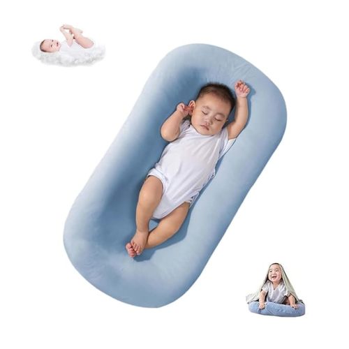 Baby Lounger, Bionic Design Baby Nest Sleeper, Baby Lounger for Newborn 0-24 Months, Soft Organic Cotton Breathable Lounger Pillow for Infants - Blue Newborn Lounger