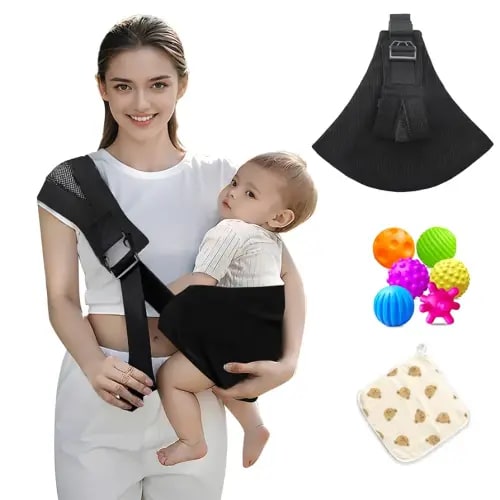 Baby Sling Carrier Adjustable Baby Sling 2025 Upgraded Toddler Sling Comfortable Baby Wrap Carriers Ergonomic-Designed, Travel Friendly Carrying 10-45 Lbs(Black)