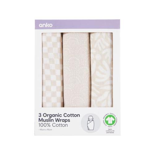 3 Pack Organic Cotton Muslin Wraps - Boho