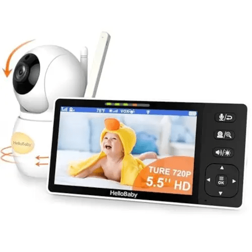 HelloBaby 720P 5.5'' HD Baby Monitor with Camera and Audio No WiFi, Video Baby Monitor, Remote Pan Tilt Zoom Wide View Range, 1080P Infant Camera, Night Light, Hack Proof, 4000mAh Battery, 1000ft